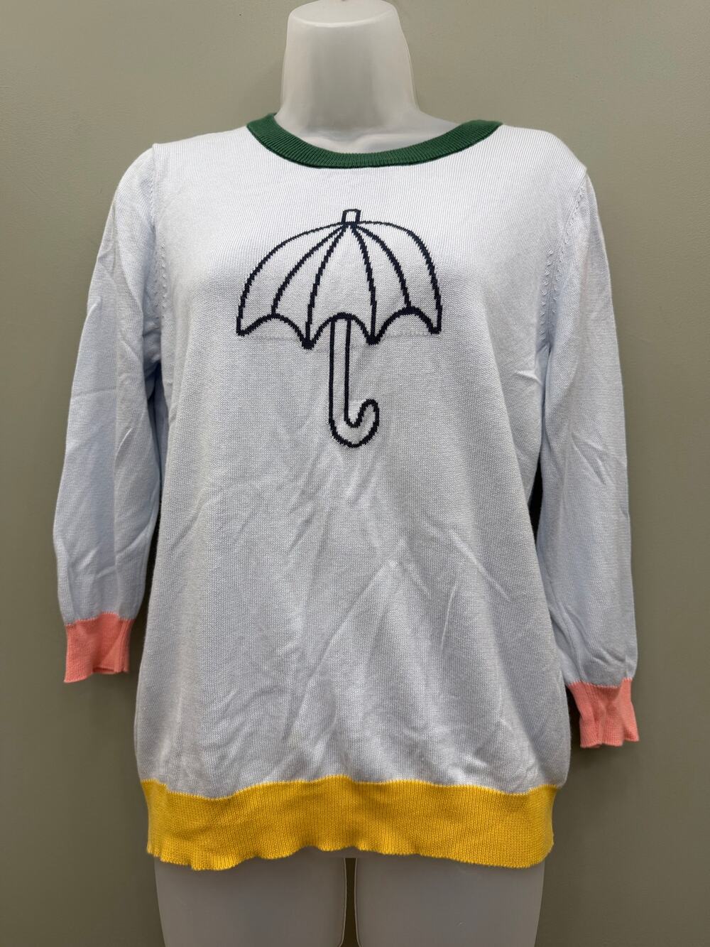 ModCloth Umbrella Sweater Large Novelty Colorblock Preppy Whimsical Knit